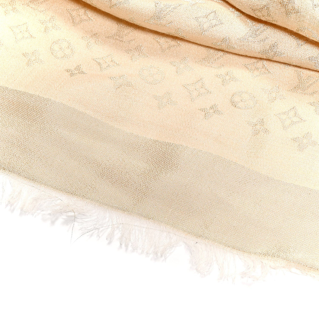Louis Vuitton Silk Lurex Wool Monogram Shine Shawl Greige