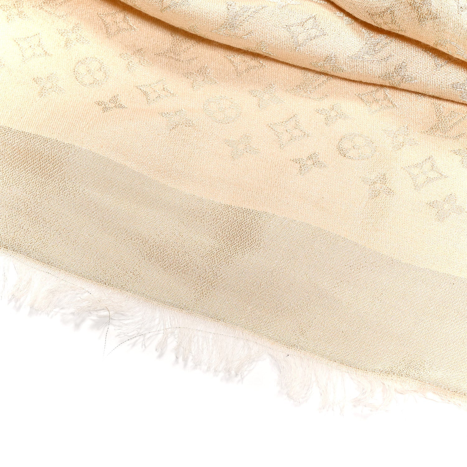 Louis Vuitton Silk Lurex Wool Monogram Shine Shawl Greige
