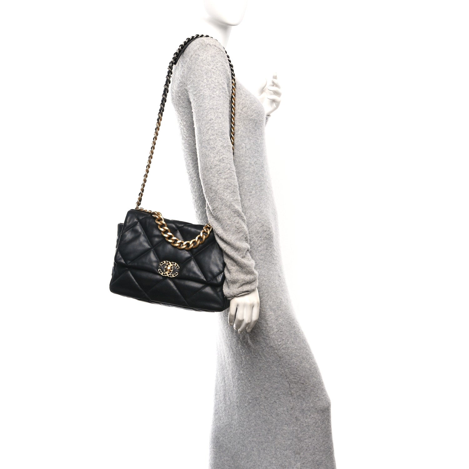 Chanel Goatskin Quilted Large Chanel 19 Flap Black