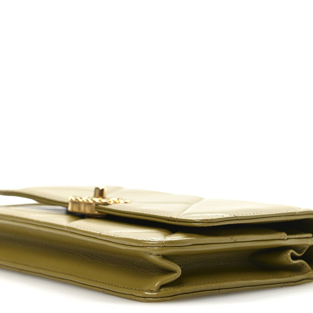 Chanel Lambskin Quilted Chanel 19 Wallet On Chain WOC Green