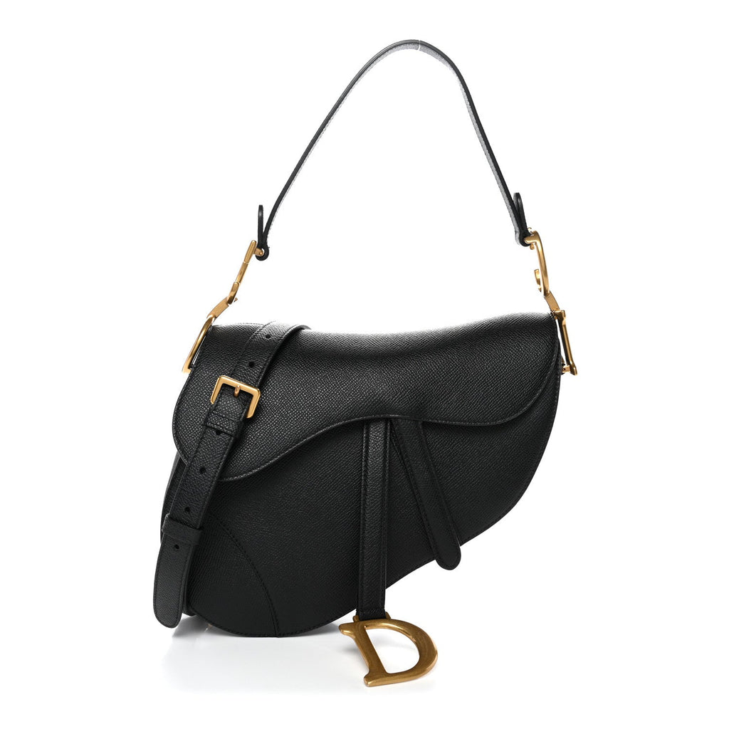 Christian Dior Grained Calfskin Saddle Bag With Strap Black
