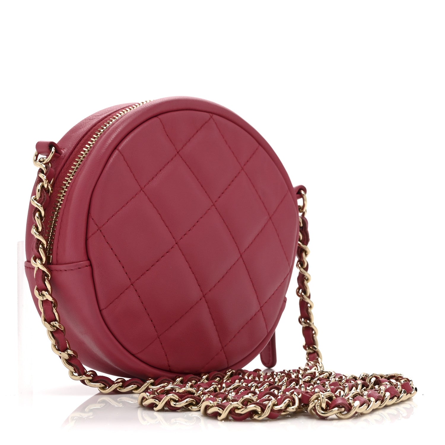 Chanel Lambskin Quilted Round Clutch With Chain Pink