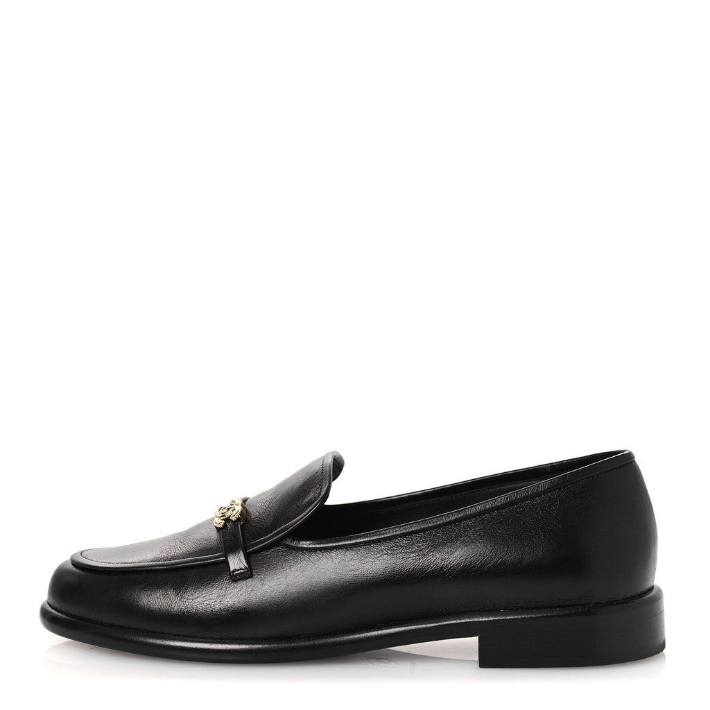Chanel Shiny Calfskin CC Moccasins 41 Black