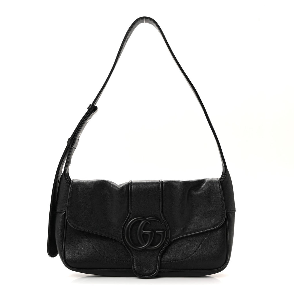 Gucci Goatskin Small GG Monochrome Aphrodite Shoulder Bag Black