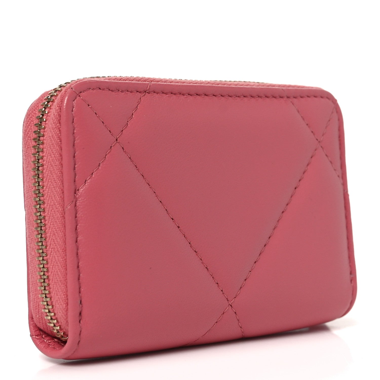 Lambskin Quilted Chanel 19 Zip Around Coin Purse Wallet Light Pink