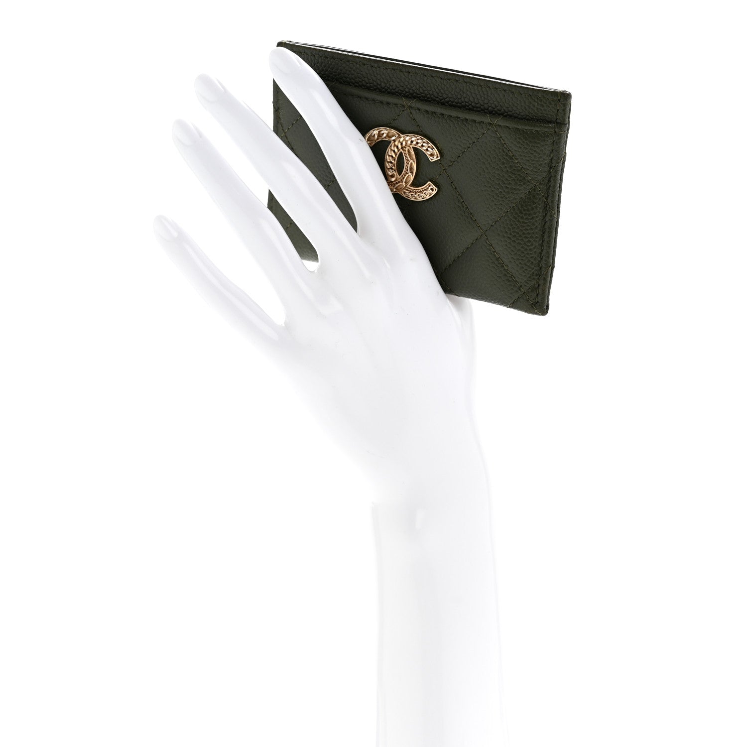 Caviar Quilted Multi Chain Card Holder Khaki