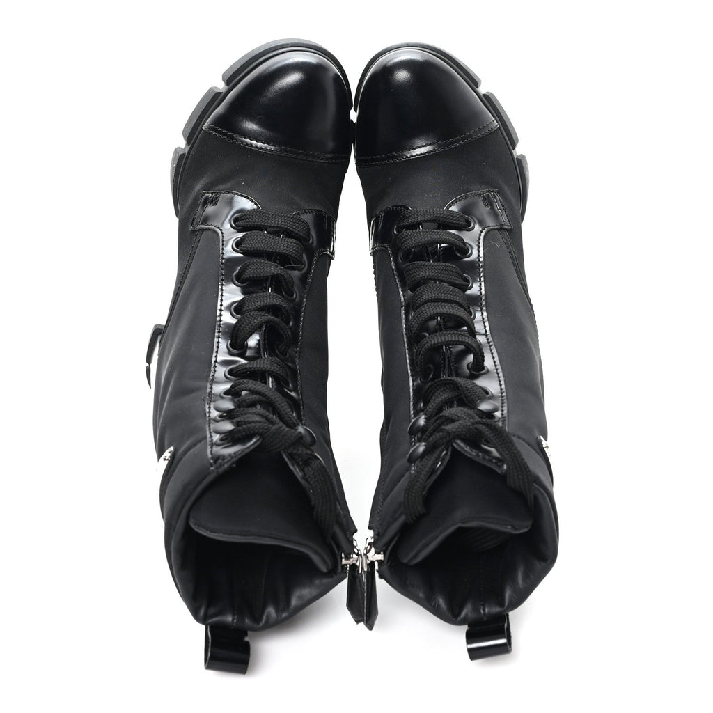 Prada Spazzolato Re-Nylon Metal Triangle Logo 110mm Ankle Boots 37 Black