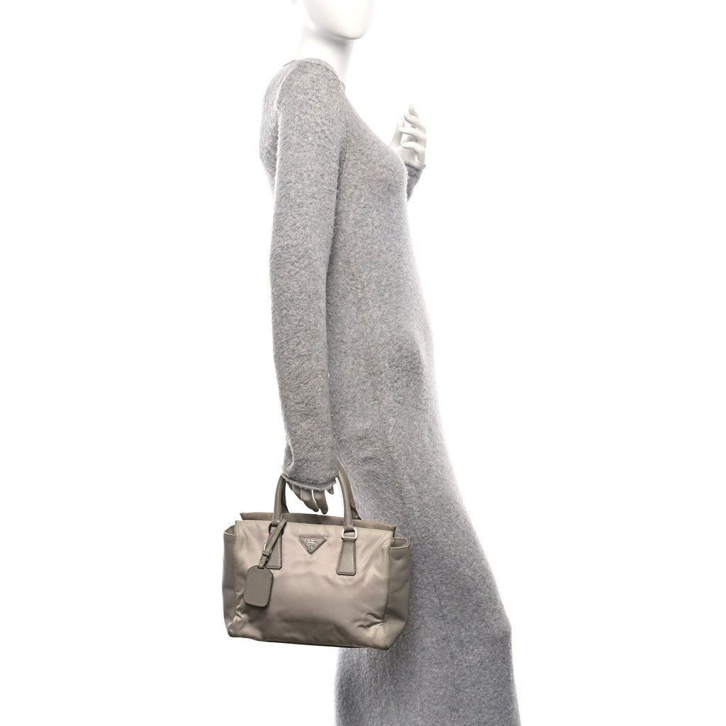 Prada Nylon Saffiano Bi-Color Tote Grey