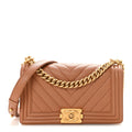 Chanel Caviar Chevron Quilted Medium Boy Flap Brown