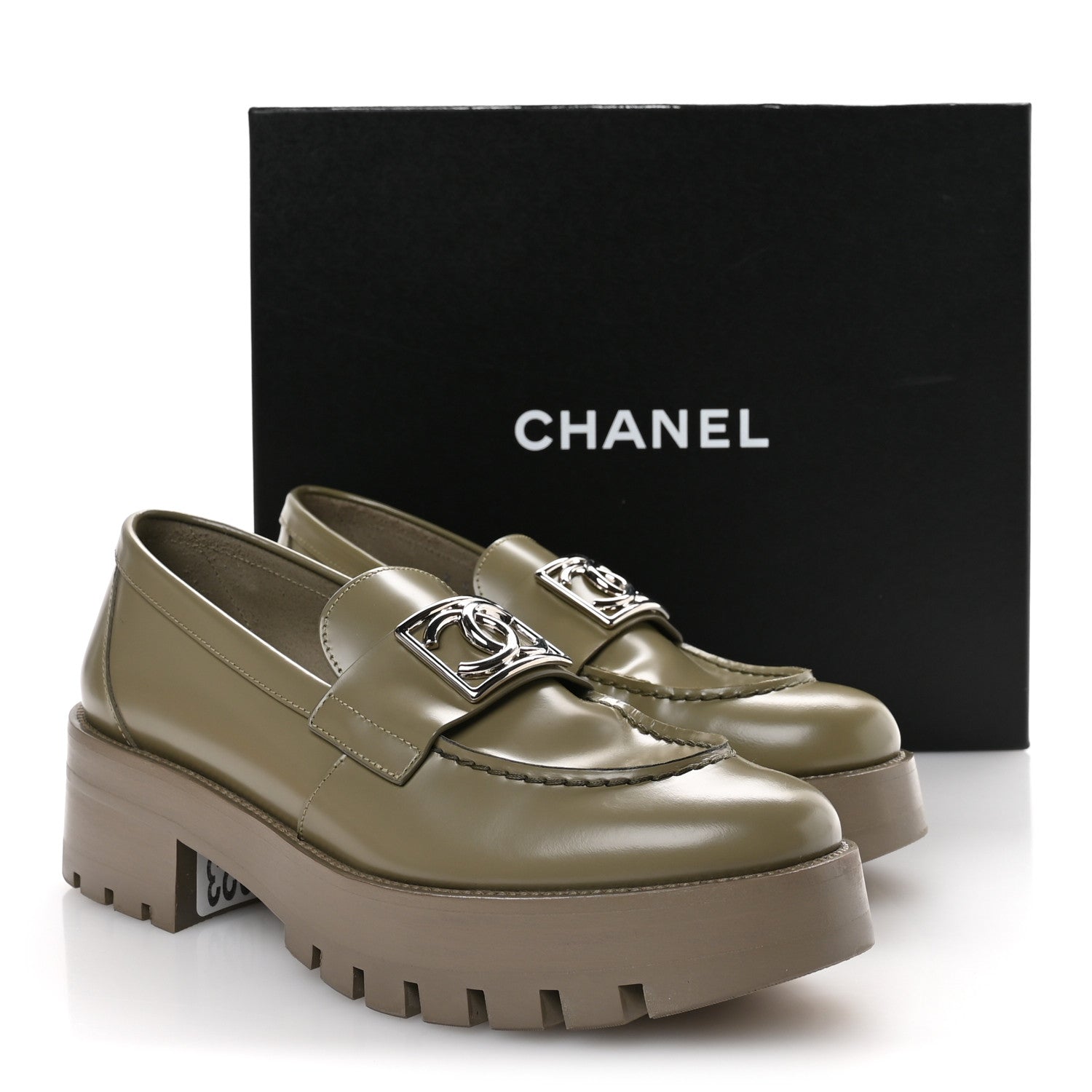 Calfskin Metal CC Loafers 37.5 Khaki