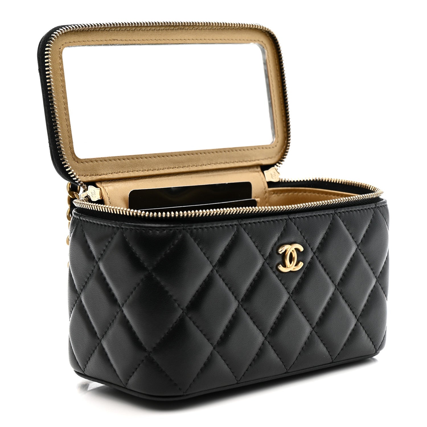 Chanel Lambskin Quilted Pearl Crush Small Vanity Case With Chain Black