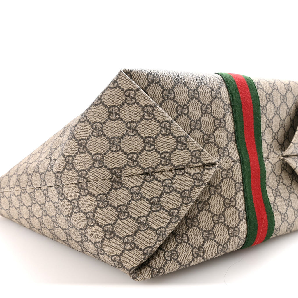 Gucci GG Supreme Monogram Calfskin Web Large Ophidia Tote Beige Dark Brown