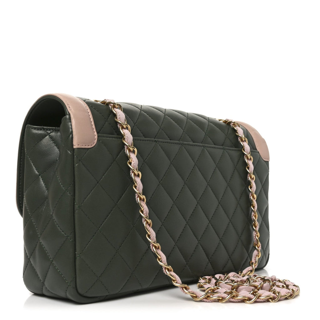Chanel Lambskin Quilted Medium Bi-Color Flap Green Pink