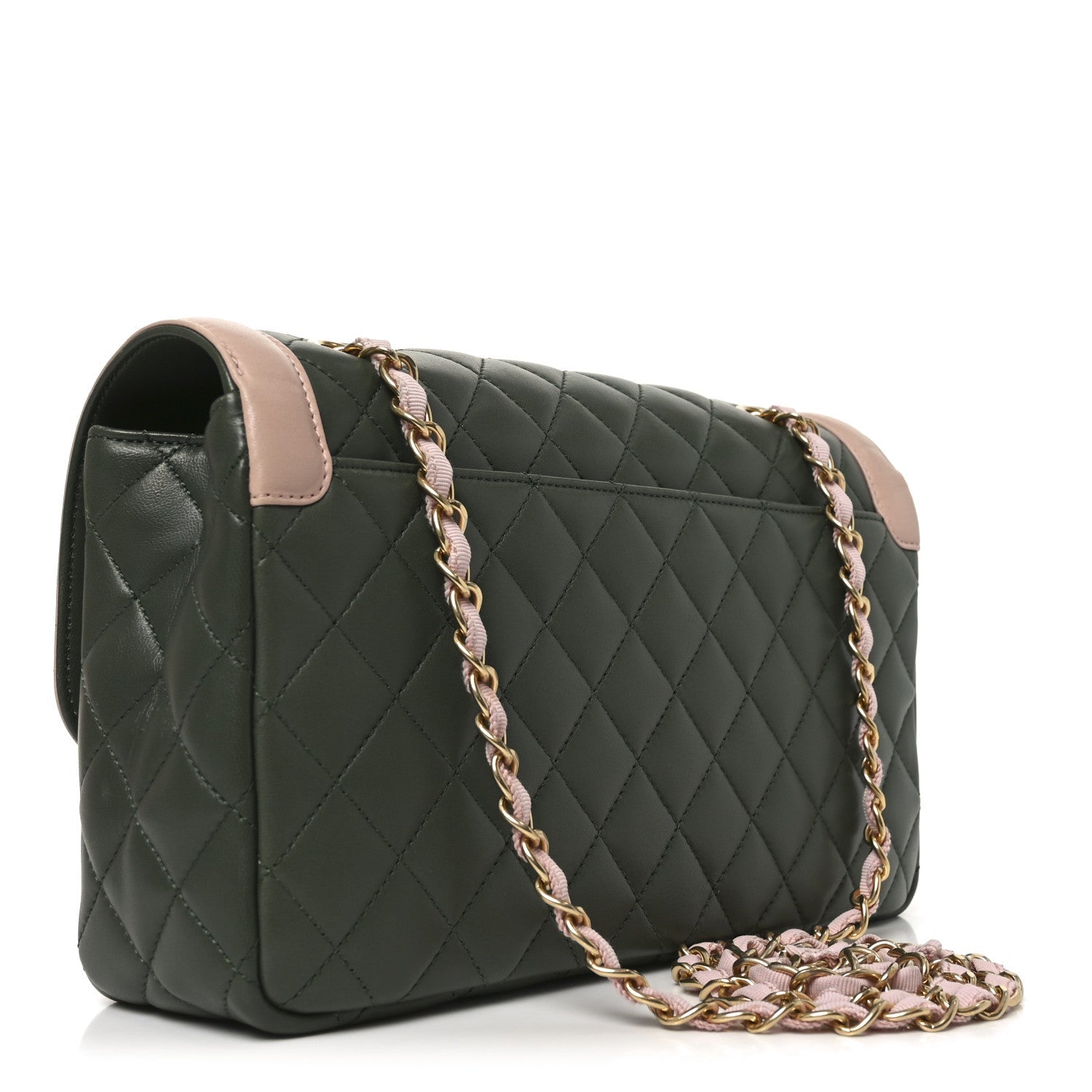 Chanel Lambskin Quilted Medium Bi-Color Flap Green Pink