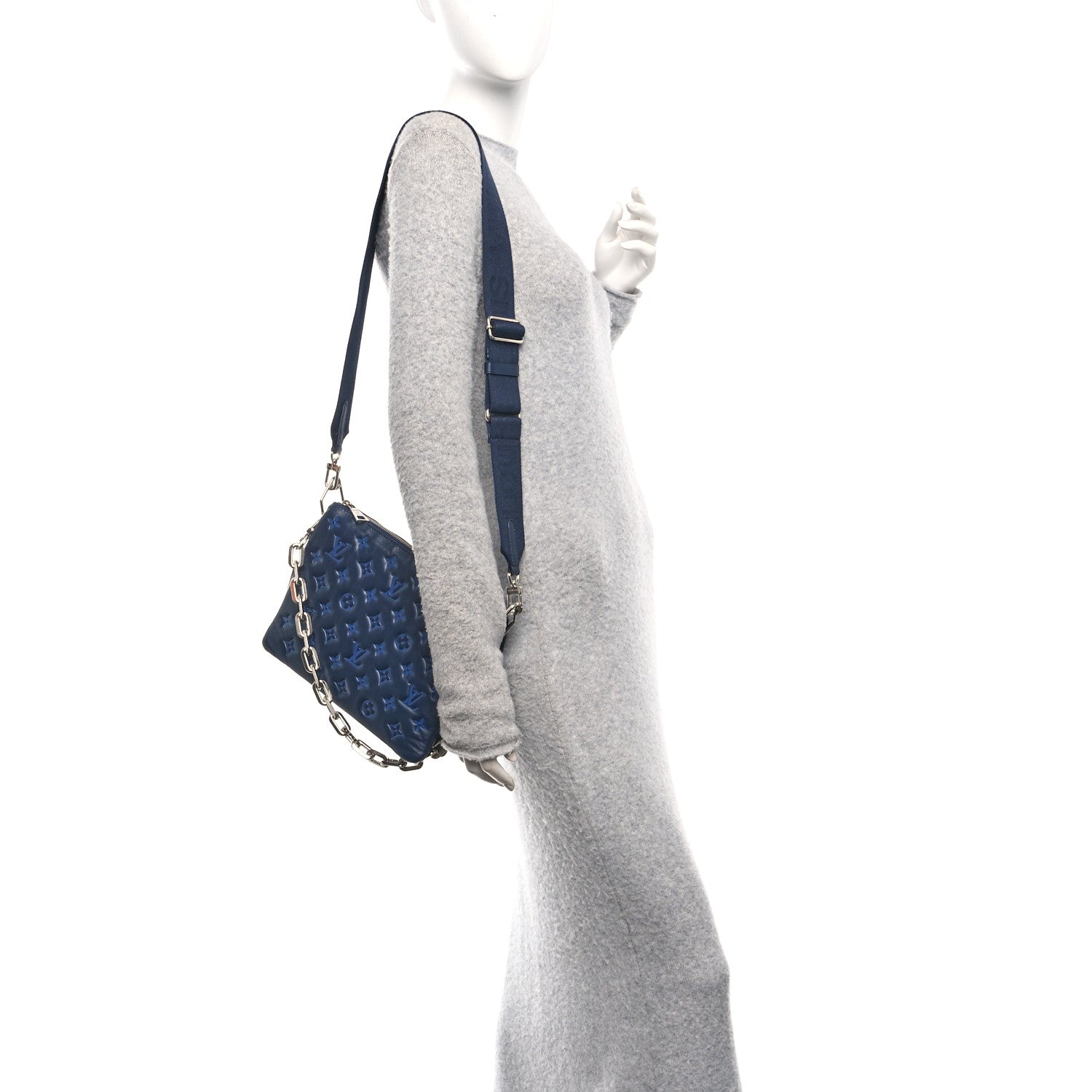 Louis Vuitton Lambskin Embossed Monogram Coussin PM Navy