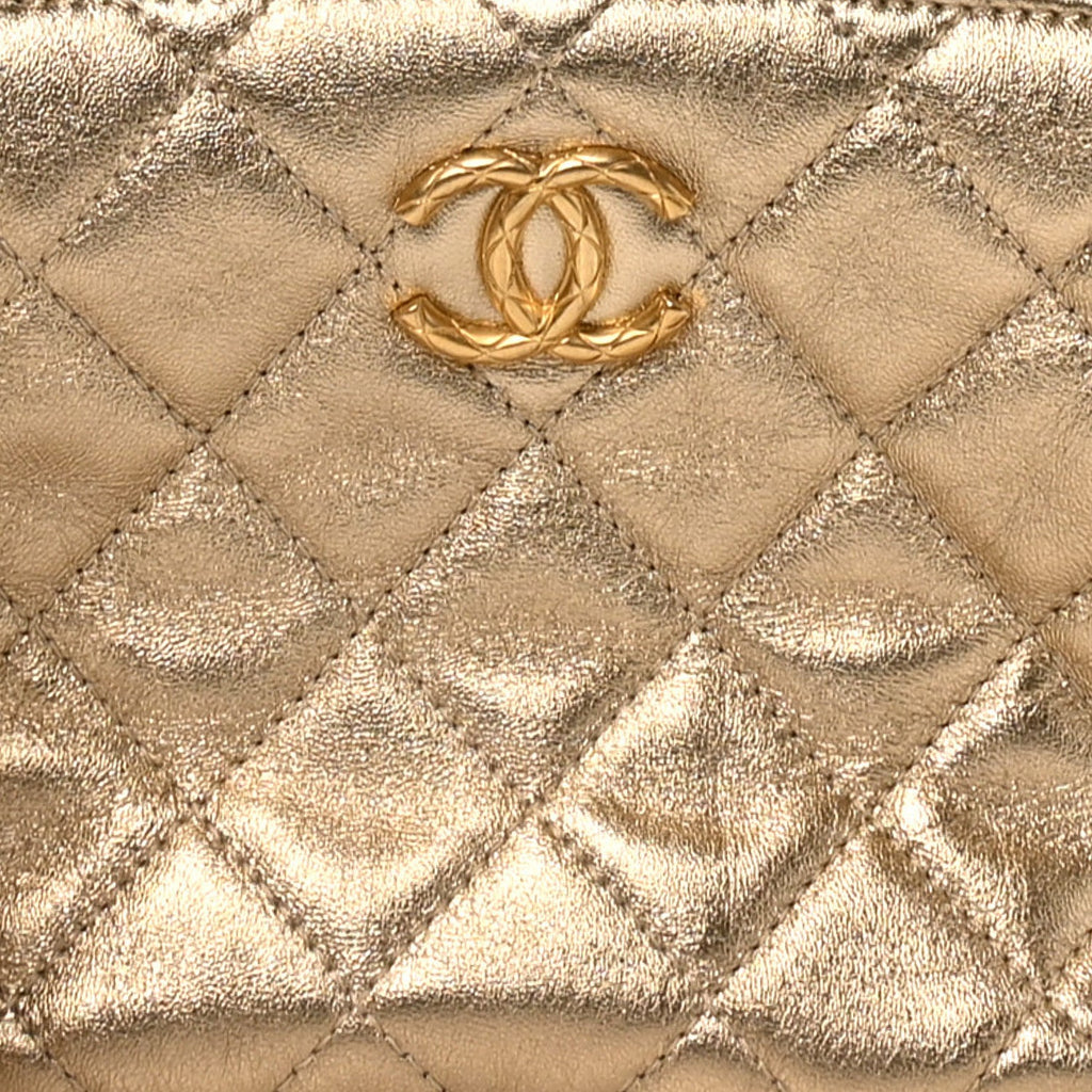 Chanel Metallic Lambskin Quilted Mini Bowling Bag Gold