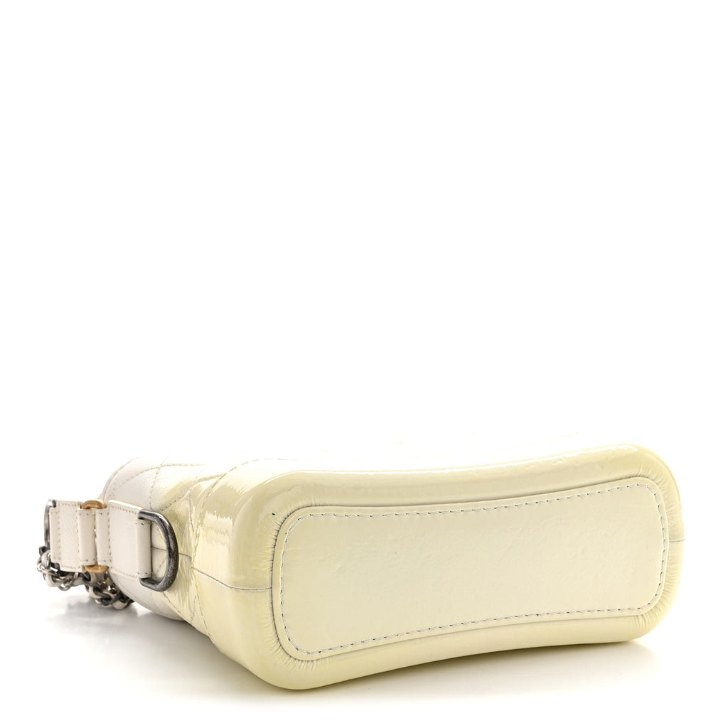 Chanel Patent Goatskin Quilted Small Gabrielle Hobo White