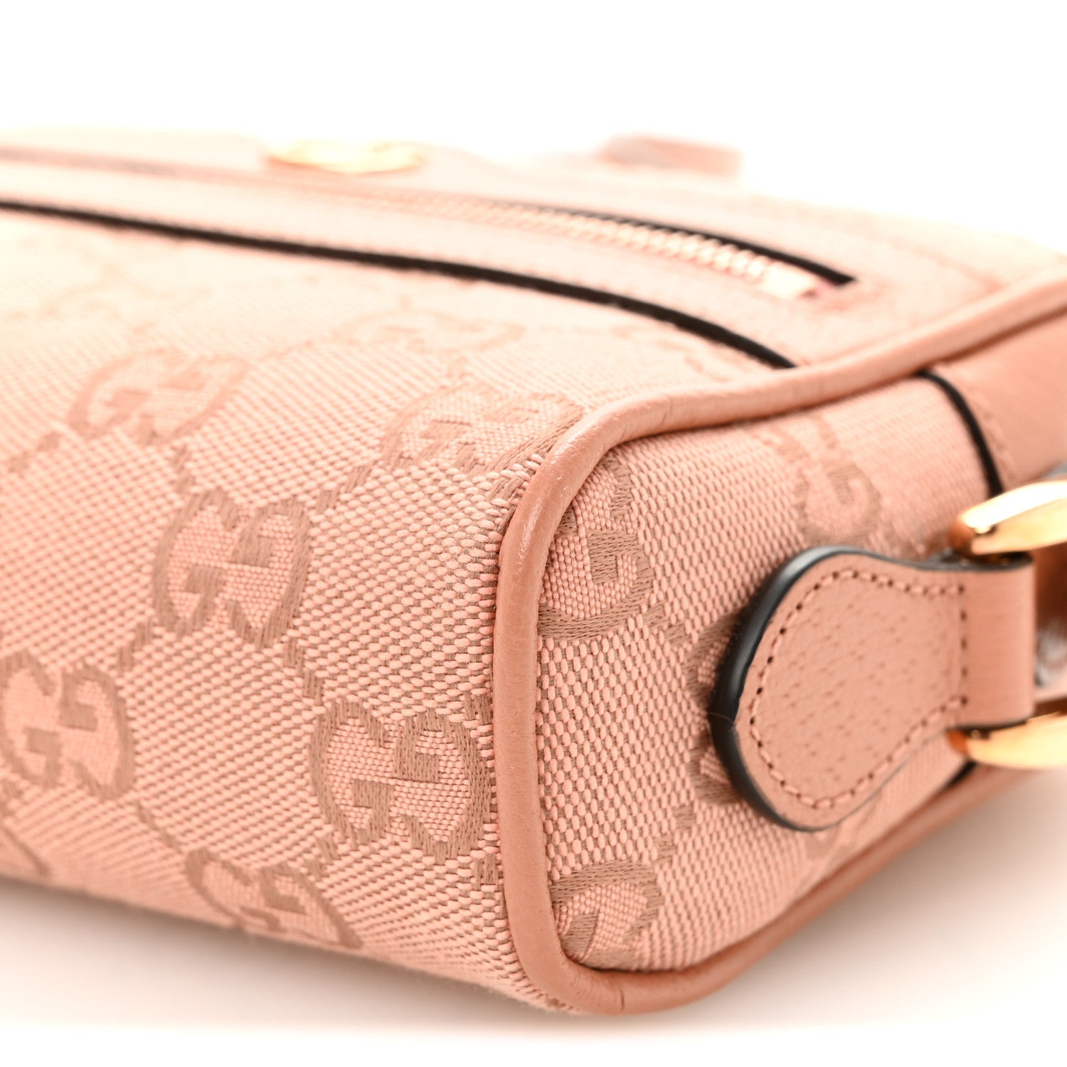 Gucci Monogram Textured Dollar Calfskin Mini Ophidia Shoulder Bag Cloche Rose Pink