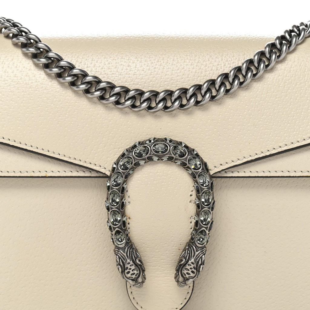 Gucci Textured Calfskin Crystal Small Dionysus Shoulder Bag Mystic White