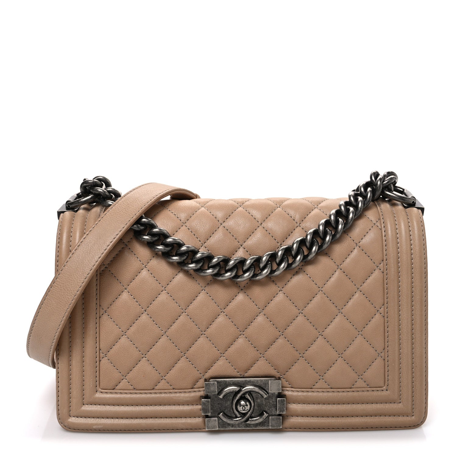 Chanel Lambskin Quilted Medium Boy Flap Beige