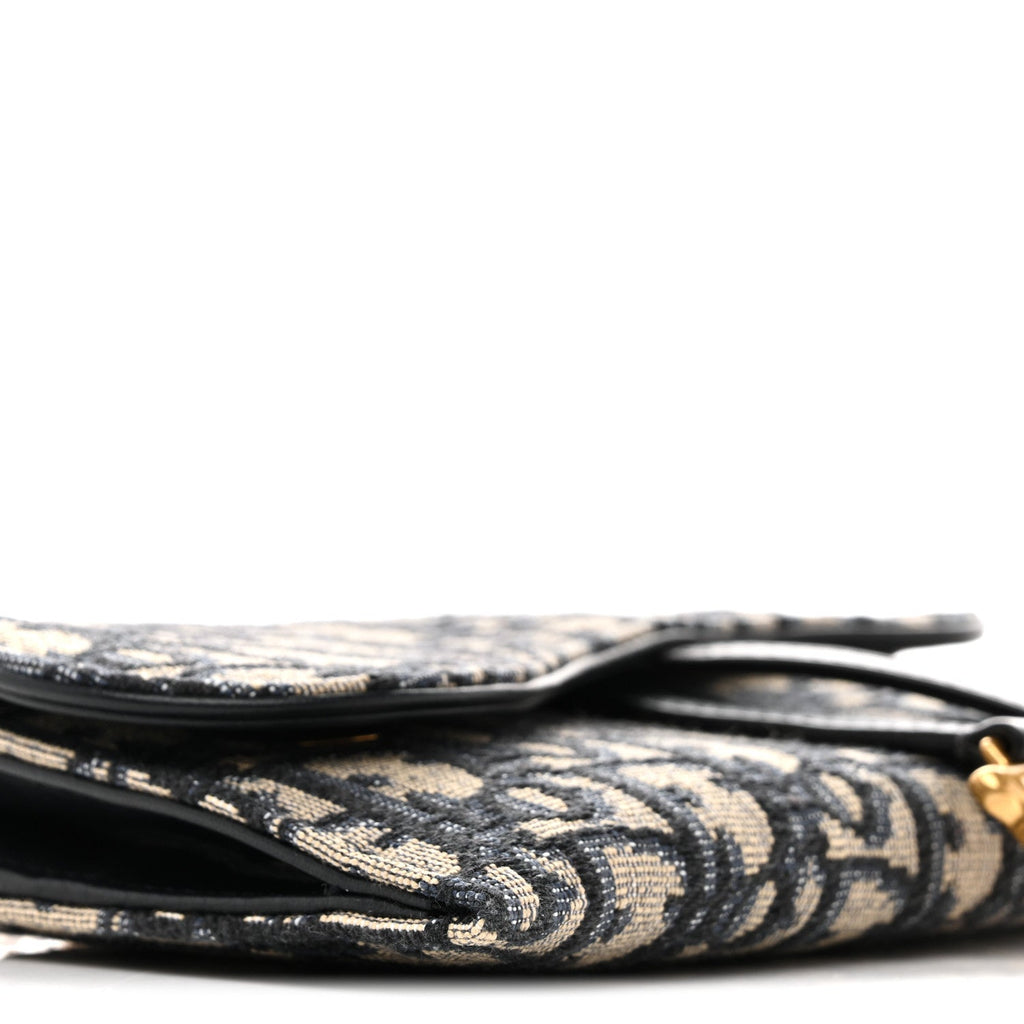 Christian Dior Oblique Saddle Chain Long Wallet Blue