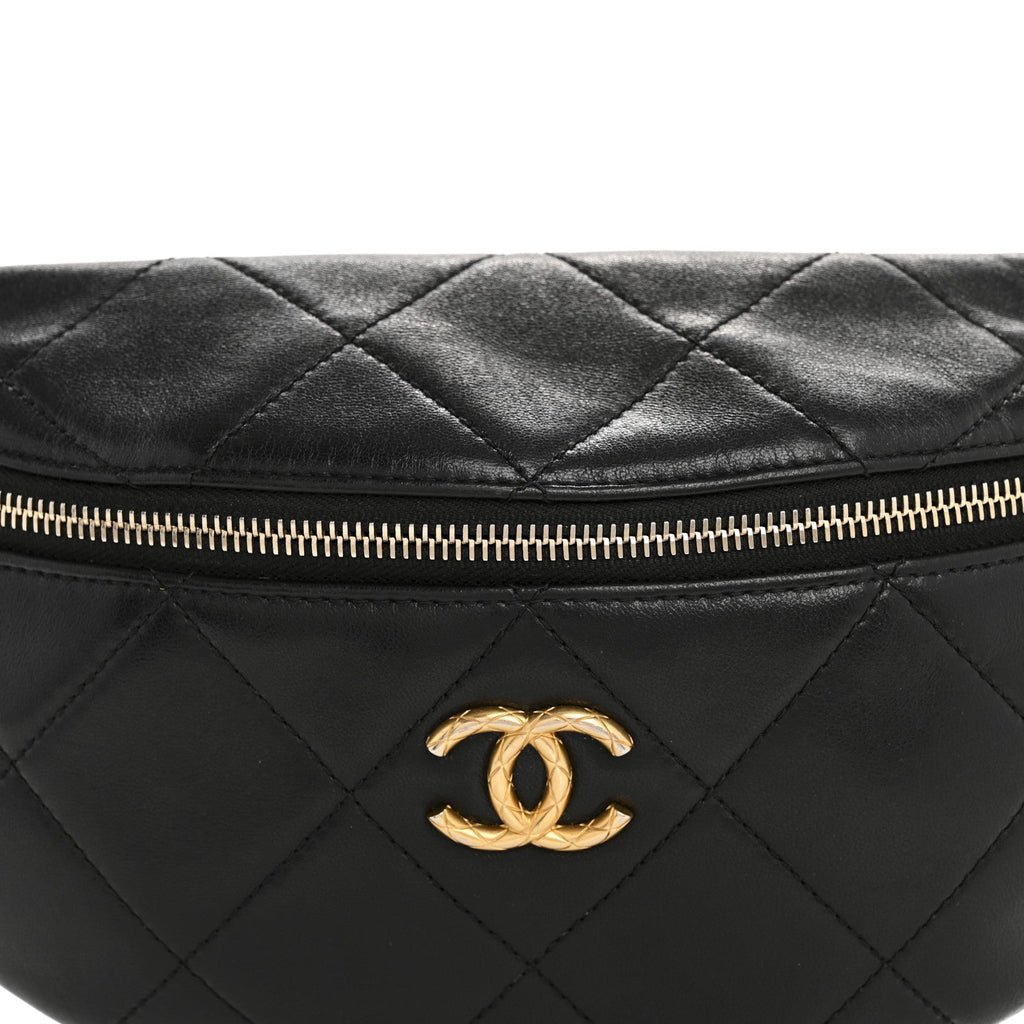 Chanel Lambskin Enamel Quilted Waist Bag Black