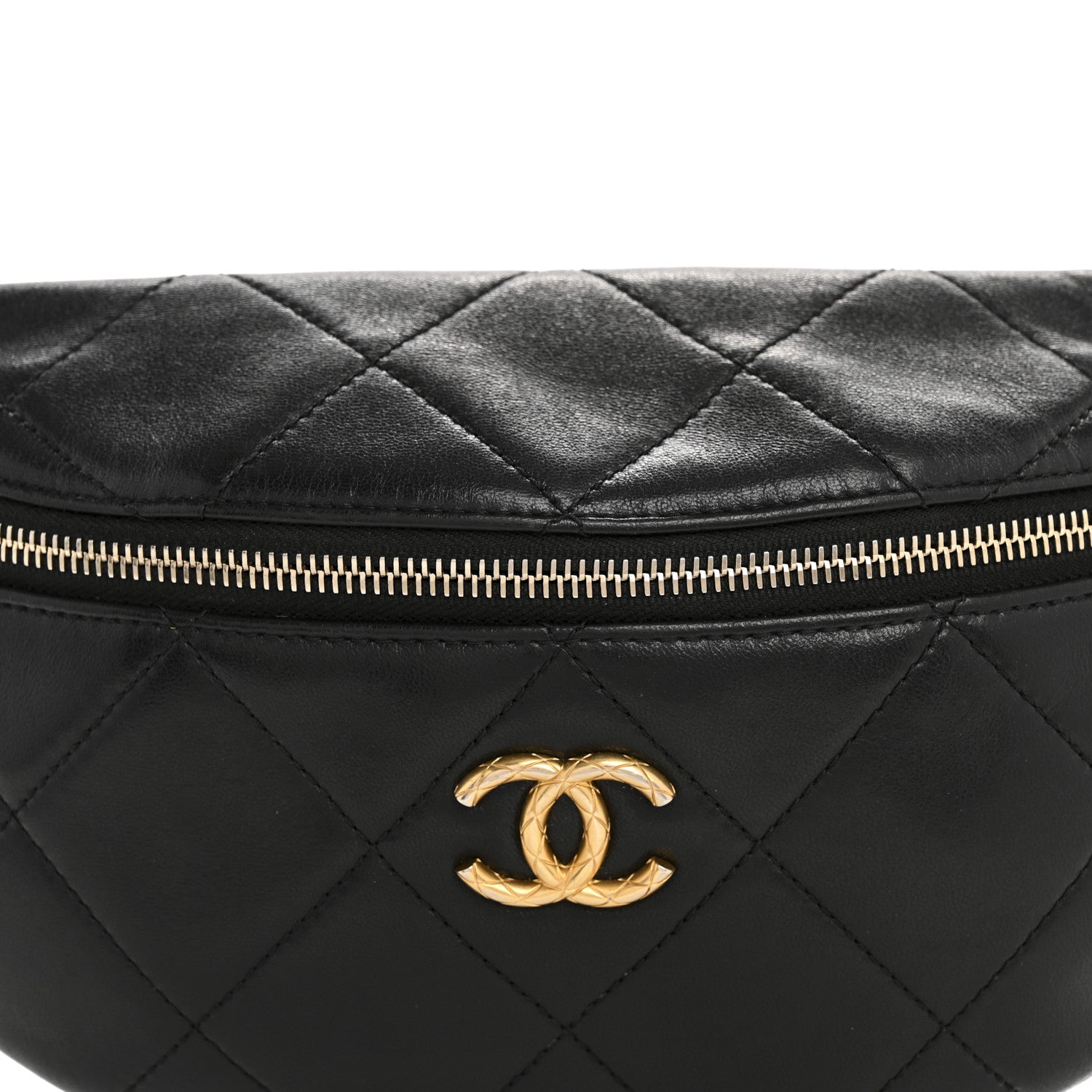 Chanel Lambskin Enamel Quilted Waist Bag Black