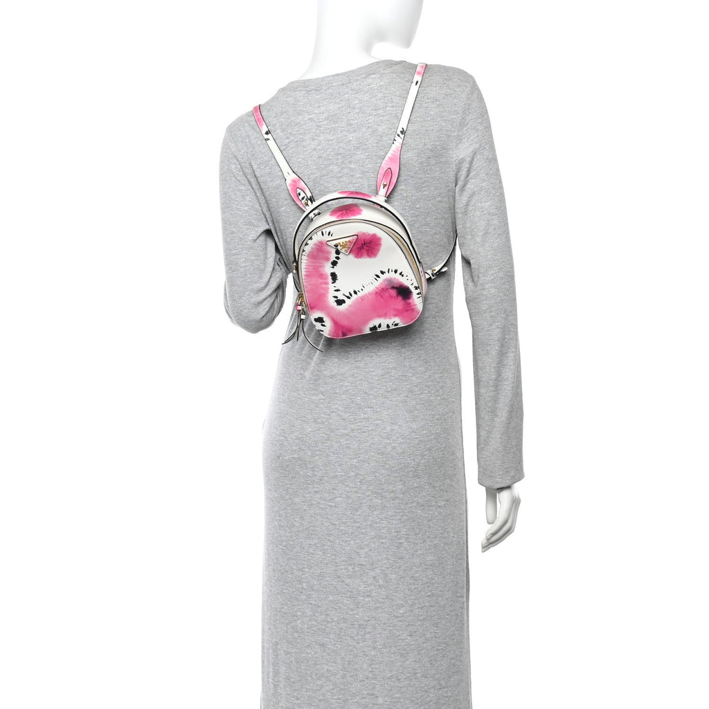 Prada City Calfskin Tie Dye Print Mini Odette Backpack White Pink Black