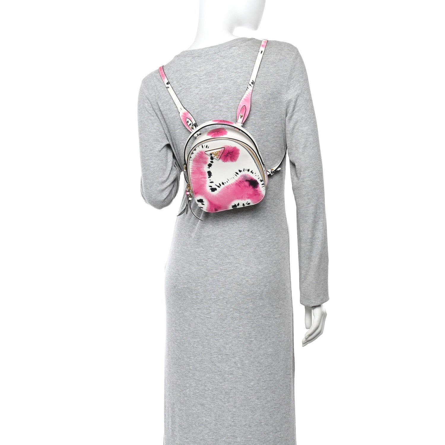 Prada City Calfskin Tie Dye Print Mini Odette Backpack White Pink Black
