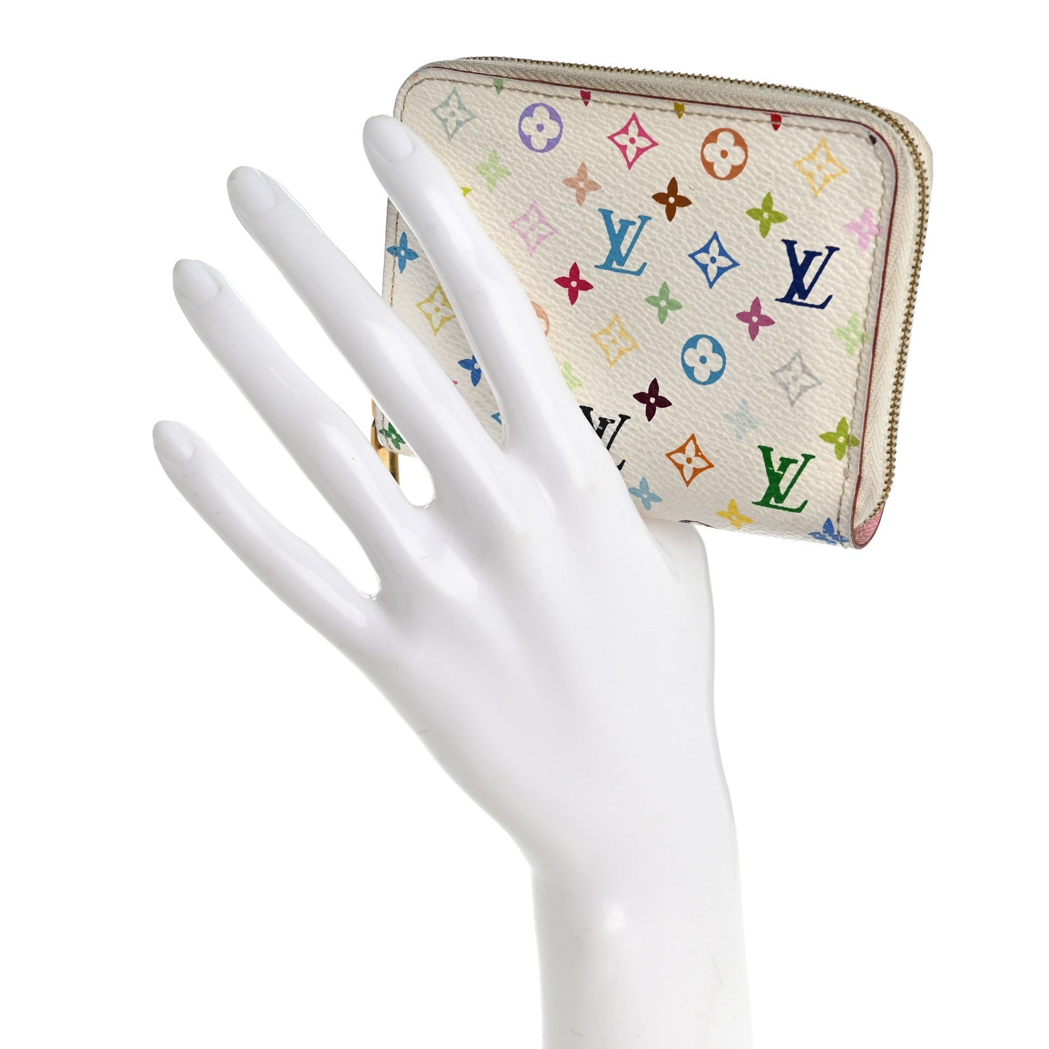 Louis Vuitton Monogram Multicolor Zippy Coin Purse Wallet White Litchi