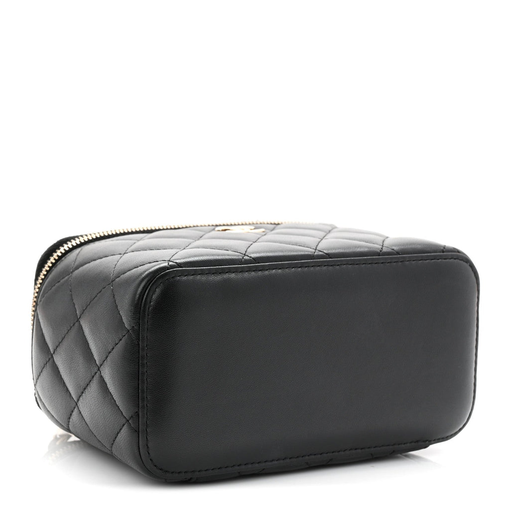 Chanel Lambskin Quilted Small Top Handle Vanity Case With Chain Black