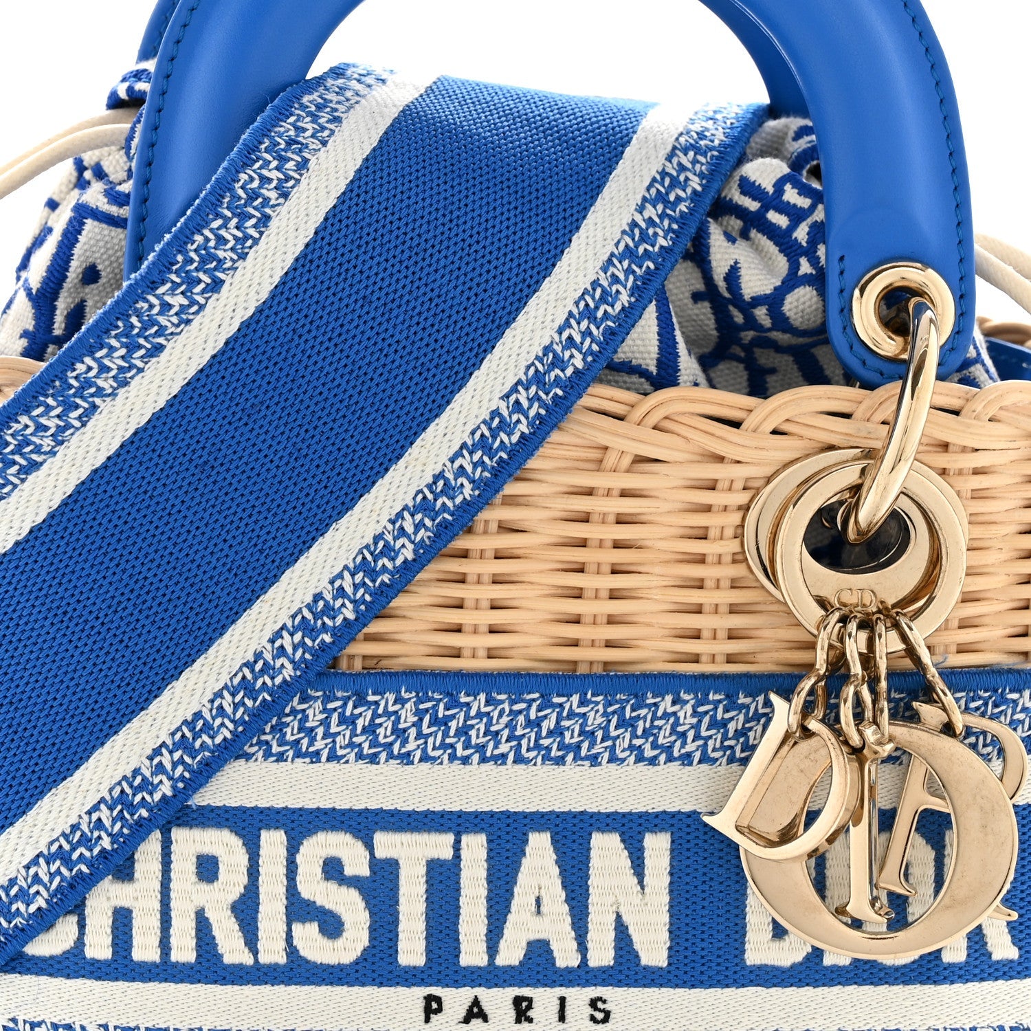 Christian Dior Wicker Oblique Mini Lady Dior Bag Florescent Blue