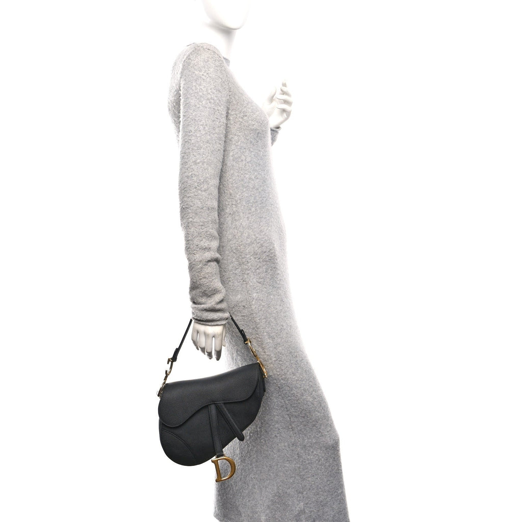 Christian Dior Grained Calfskin Saddle Bag Black
