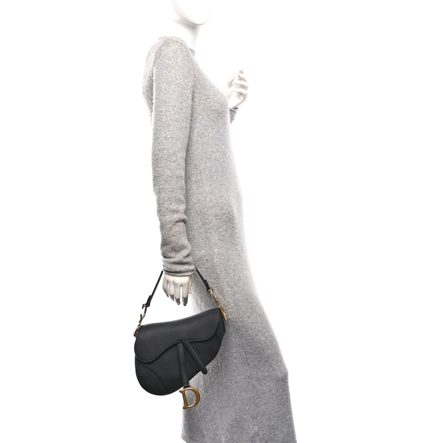 Christian Dior Grained Calfskin Saddle Bag Black
