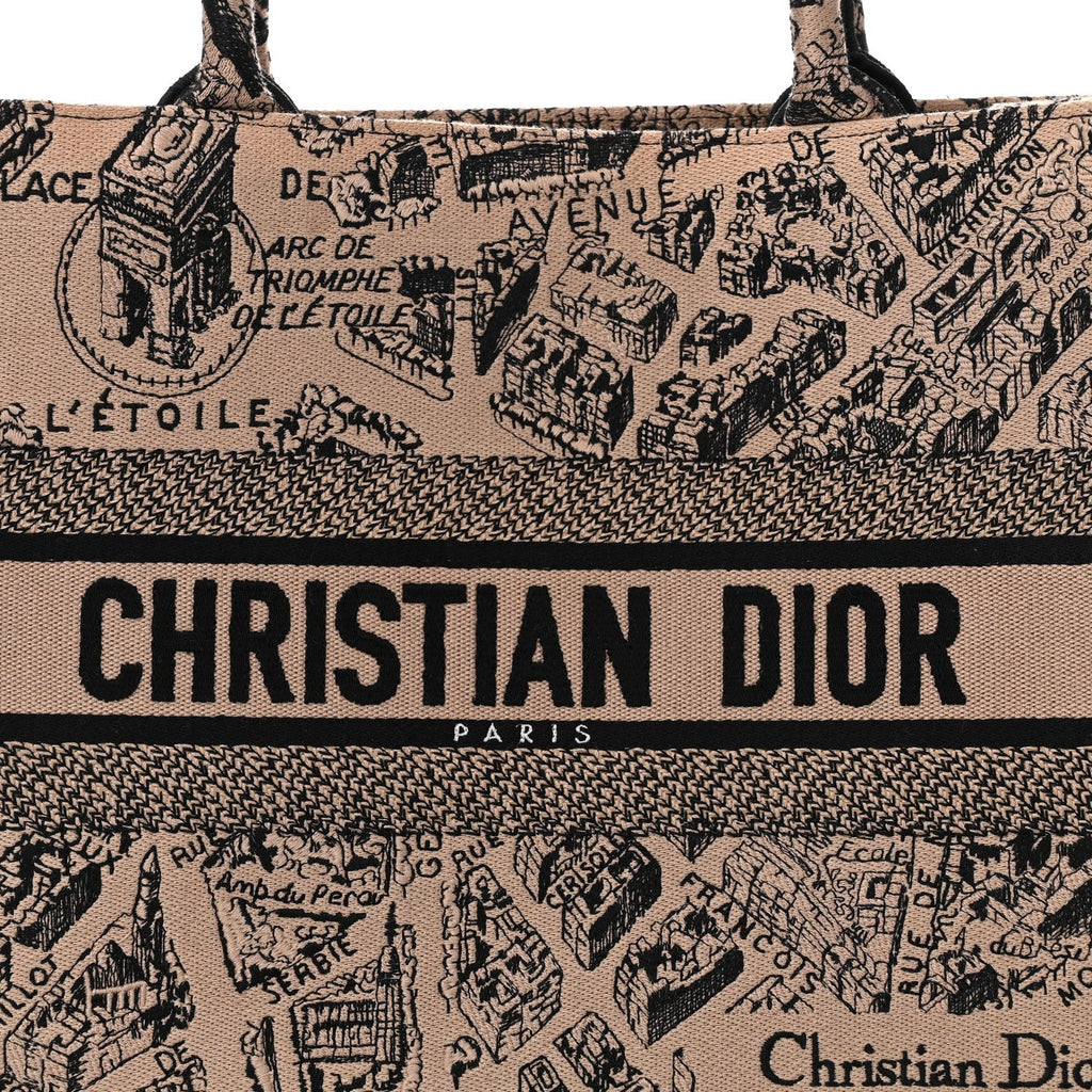 Christian Dior Canvas Embroidered Medium Plan De Paris Book Tote Beige Multi