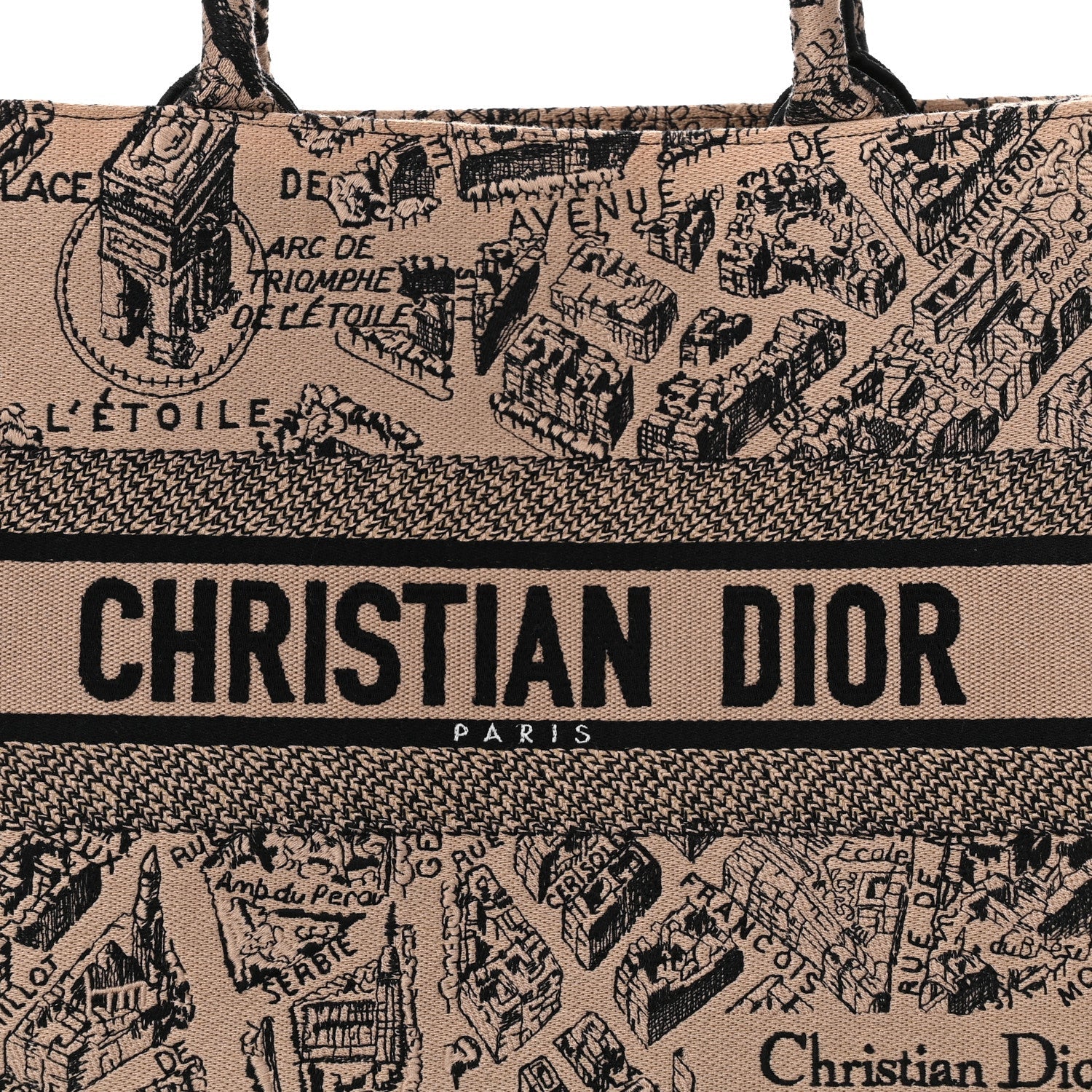 Christian Dior Canvas Embroidered Medium Plan De Paris Book Tote Beige Multi