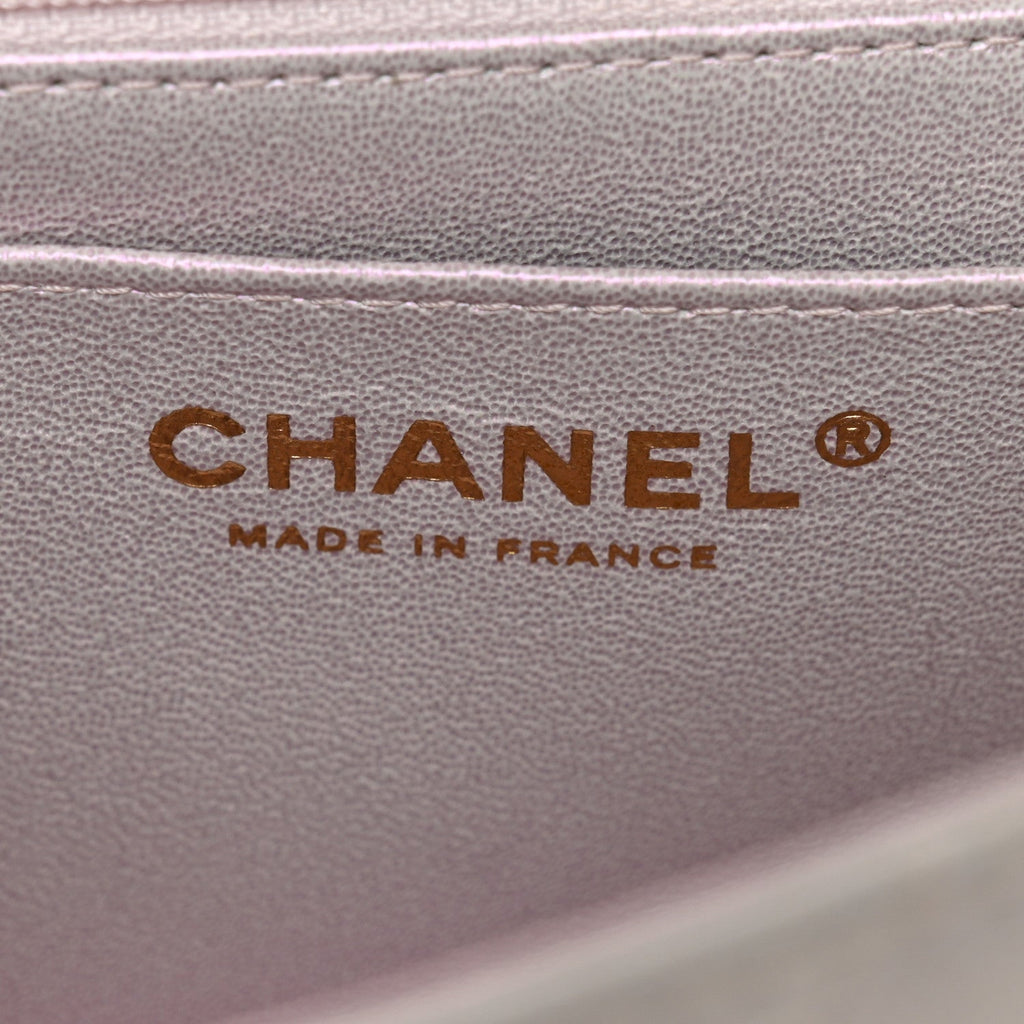 Chanel Iridescent Lambskin Quilted Mini Top Handle Rectangular Flap White