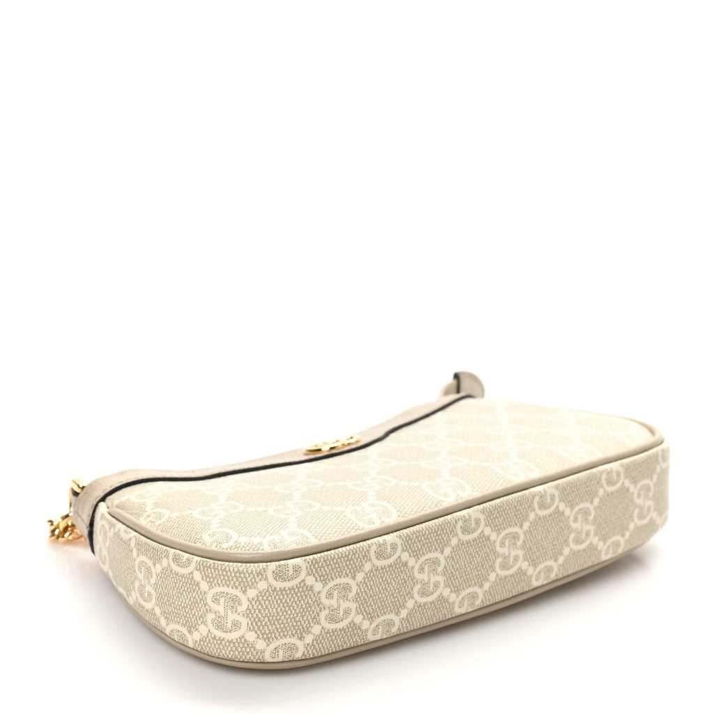 Gucci GG Supreme Monogram Textured Dollar Calfskin Web Mini Ophidia GG Handbag Beige Mystic White Oatmeal