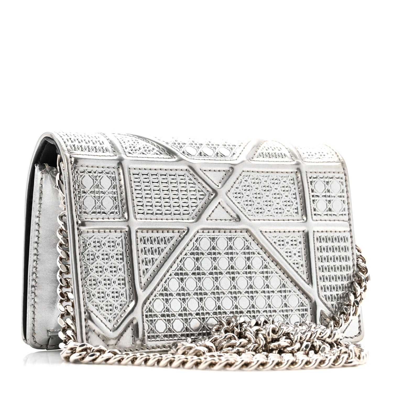 Christian Dior Metallic Patent Micro-Cannage Baby Diorama Flap Bag Silver