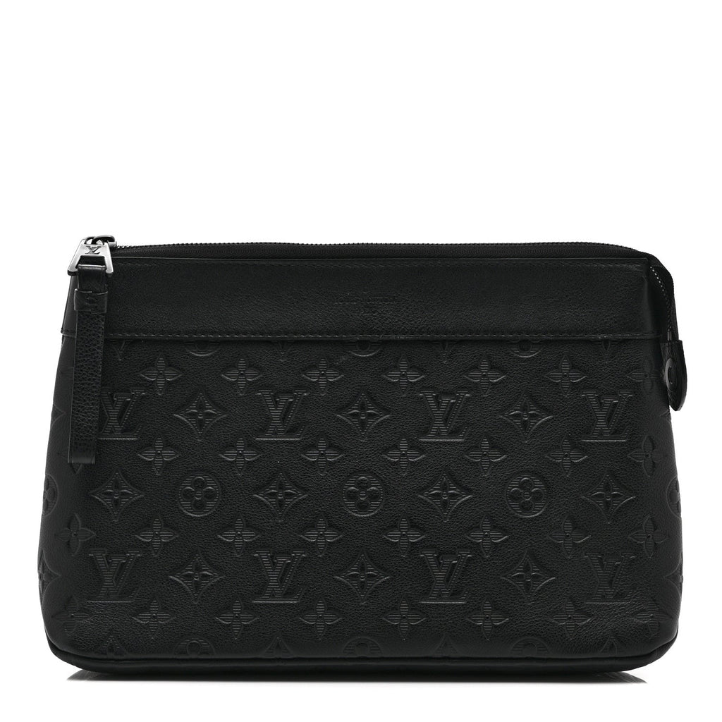 Louis Vuitton Shadow Calfskin Monogram Pochette Voyage Souple Black