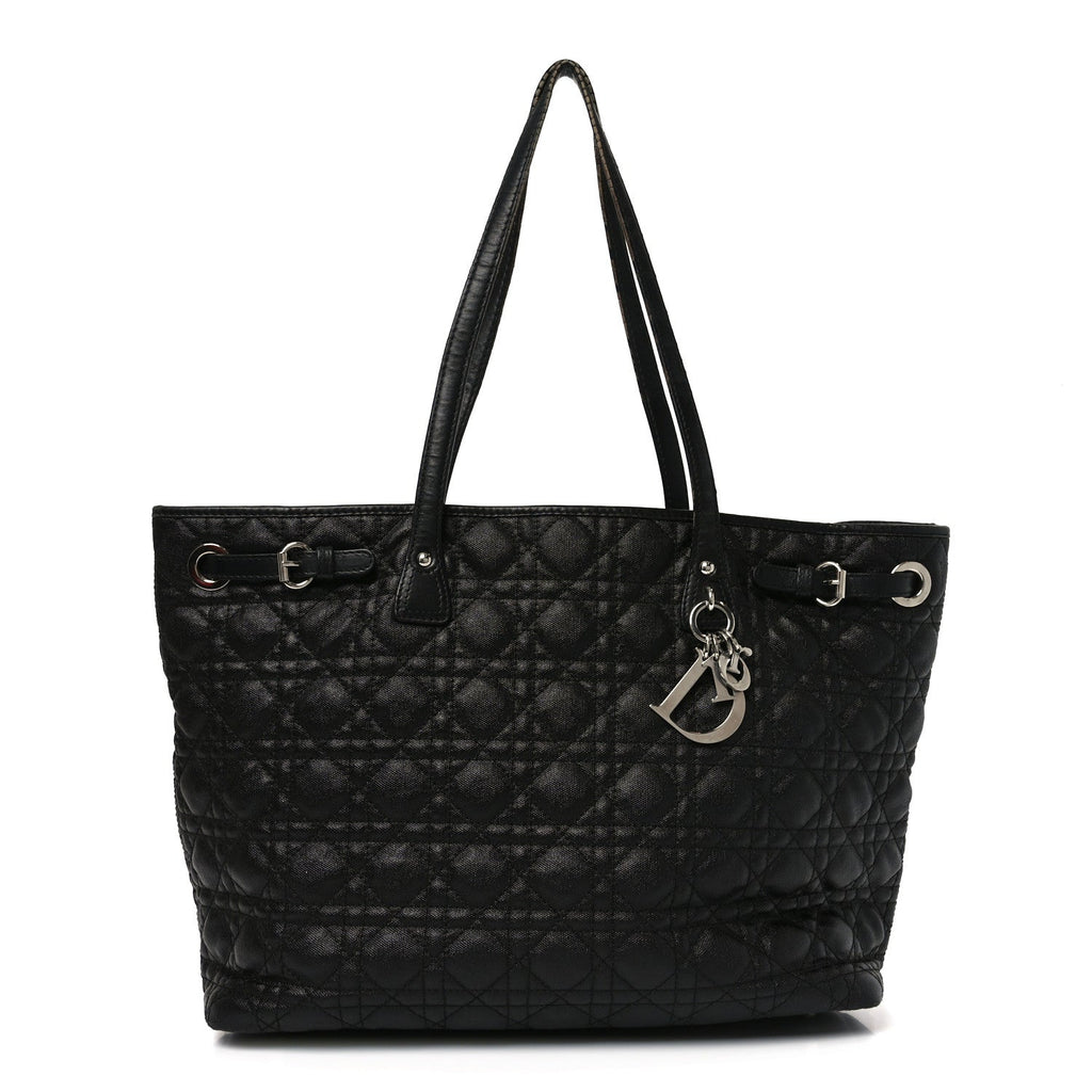 Christian Dior Coated Canvas Cannage Small Panarea Tote Black