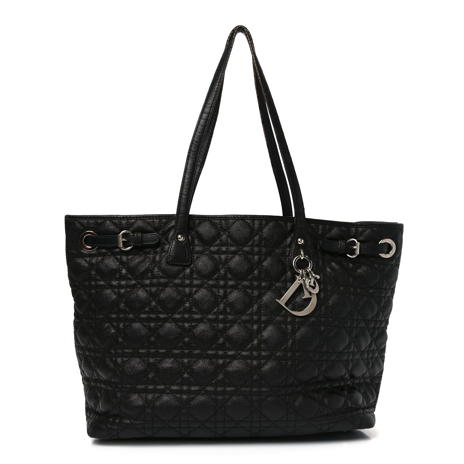 Christian Dior Coated Canvas Cannage Small Panarea Tote Black