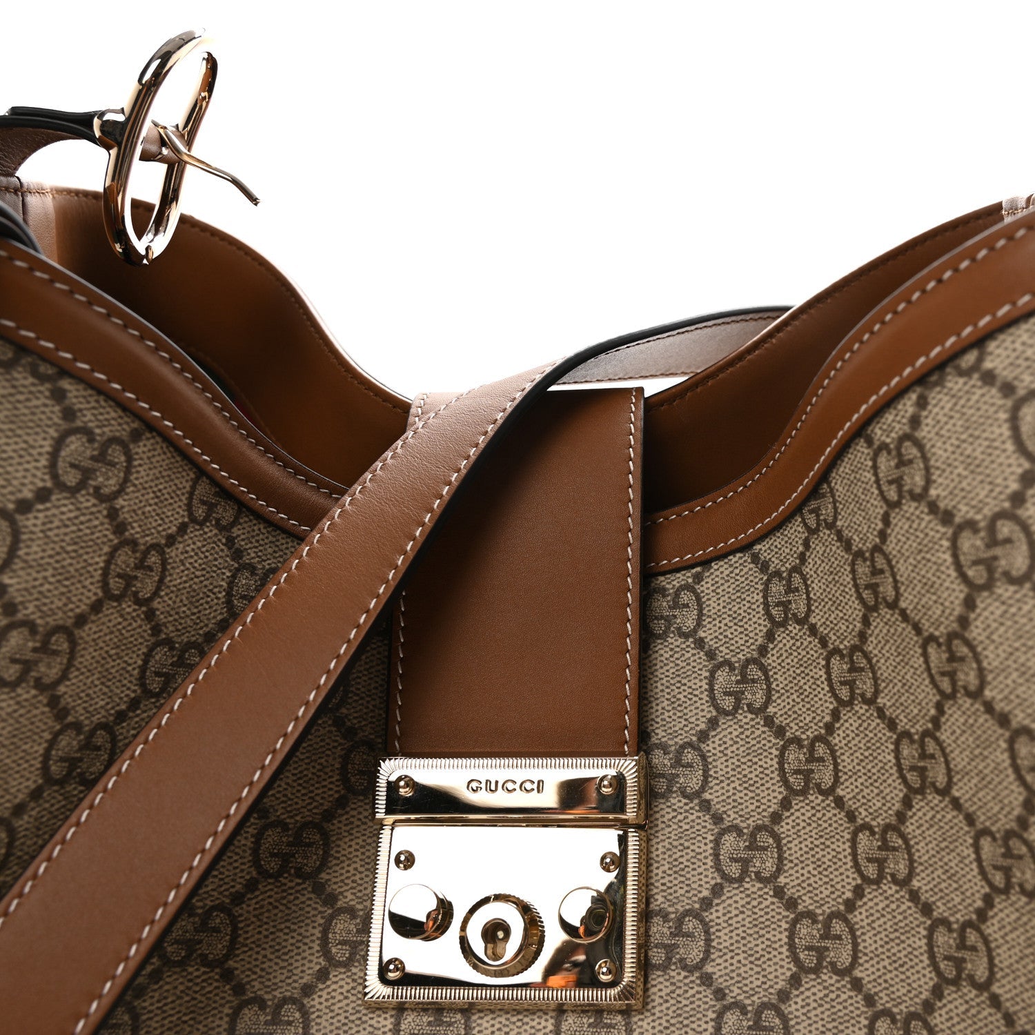 Gucci GG Icon Monogram Padlock Shoulder Bag Beige Dark Brown