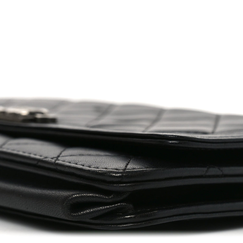 Chanel Lambskin Quilted Boy Wallet On Chain WOC Black