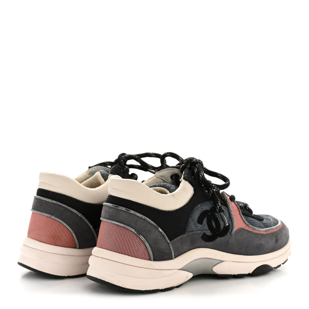 Fabric Calfskin Suede Womens CC Sneakers 36.5 Grey Pink