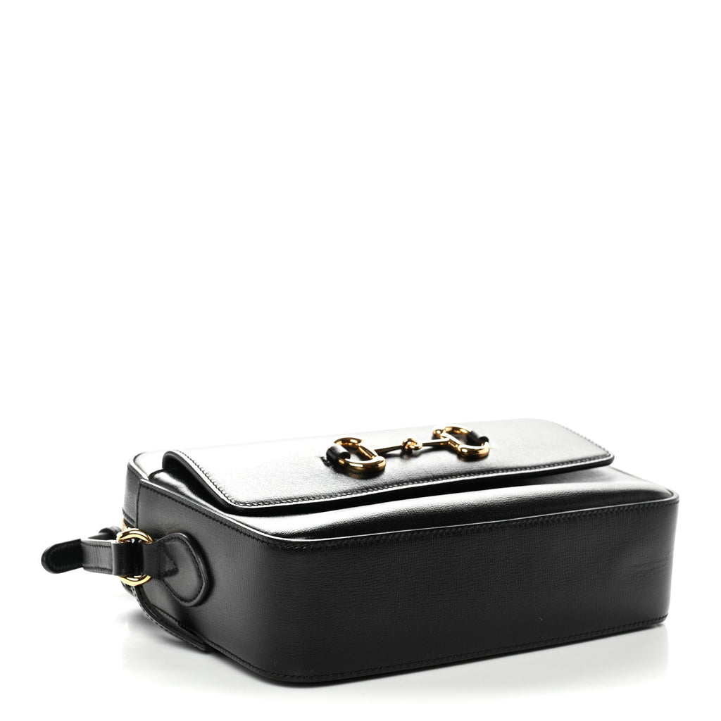 Gucci Textured Calfskin Small Horsebit 1955 Shoulder Bag Black