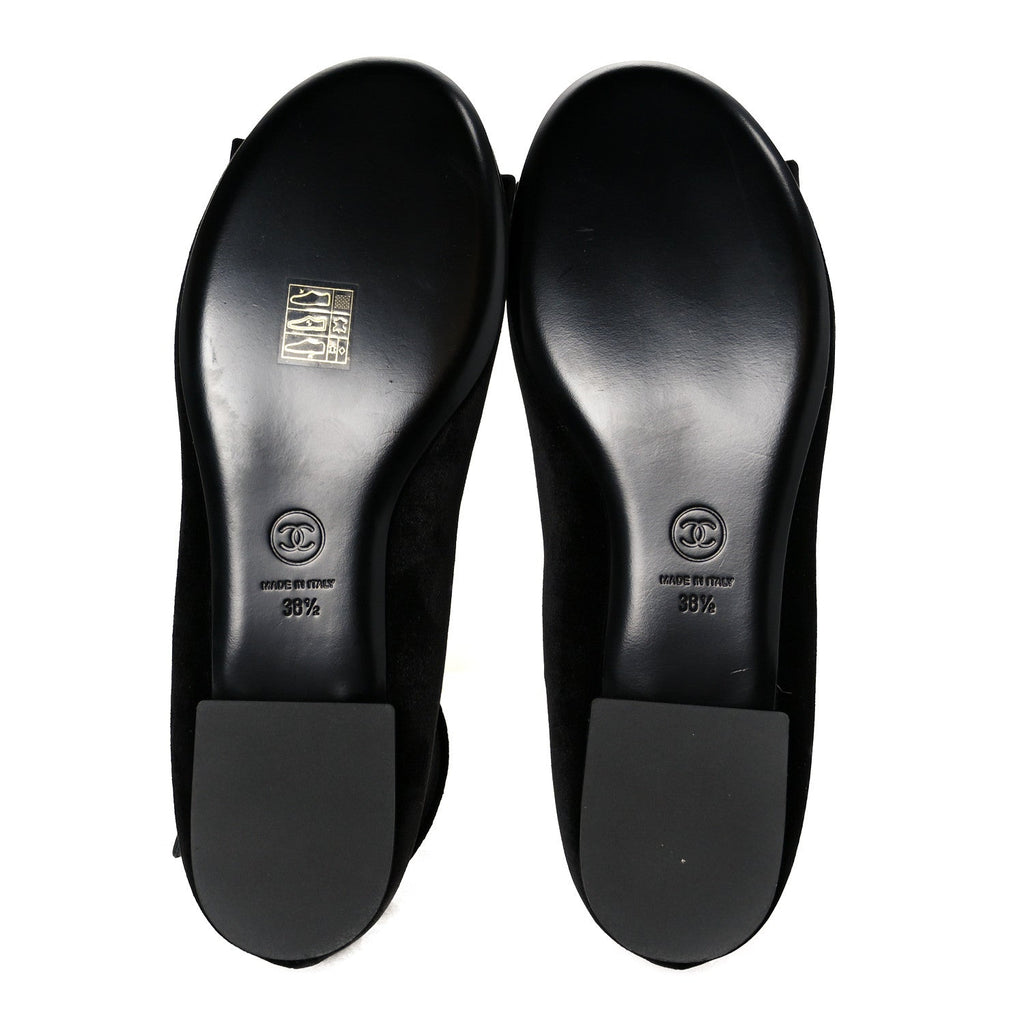 Chanel Velvet Strass CC Bow Mary Jane Flats 38.5 Black
