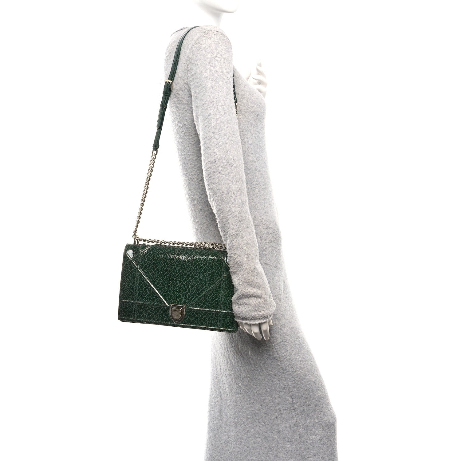 Christian Dior Ceramic Effect Deerskin Large Diorama Flap Bag Malachite Green