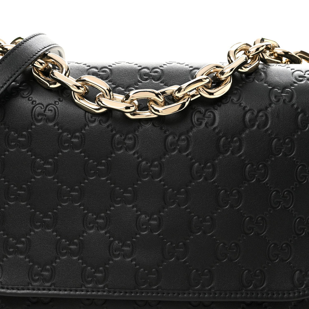 Gucci GG Calfskin Embossed Emblem Medium Arabella Bag Black Black
