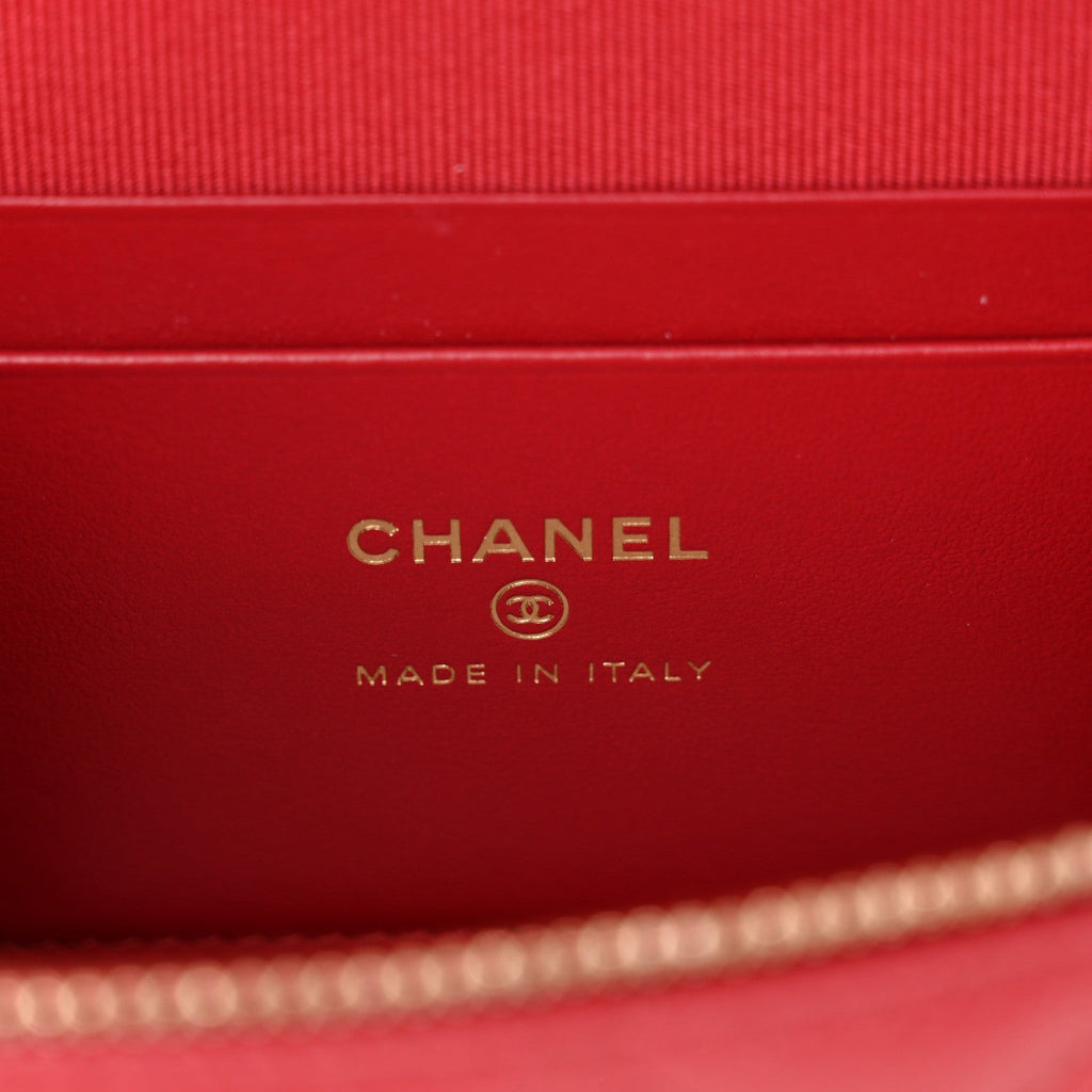 Chanel Caviar Quilted Top Handle Slim Vanity With Chain Red